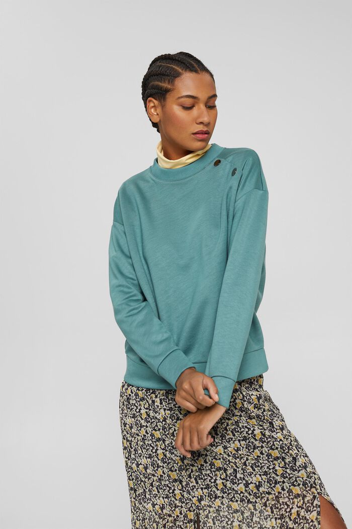 Sweatshirt met knoopdetail, TEAL BLUE, detail image number 0