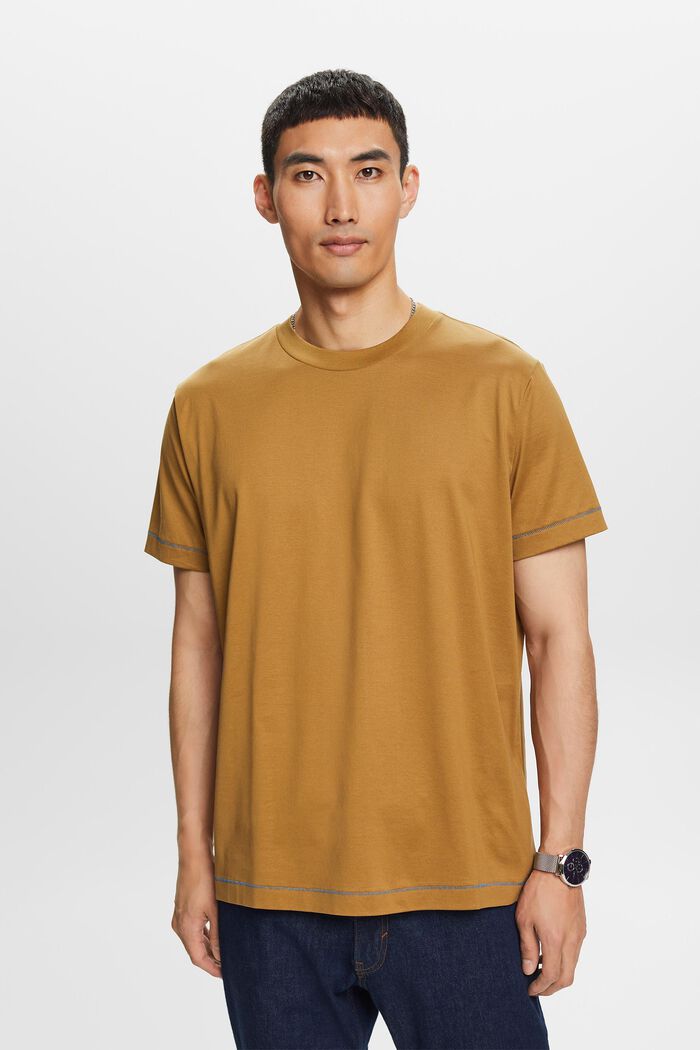 Jersey T-shirt met ronde hals, 100% katoen, TOFFEE, detail image number 1