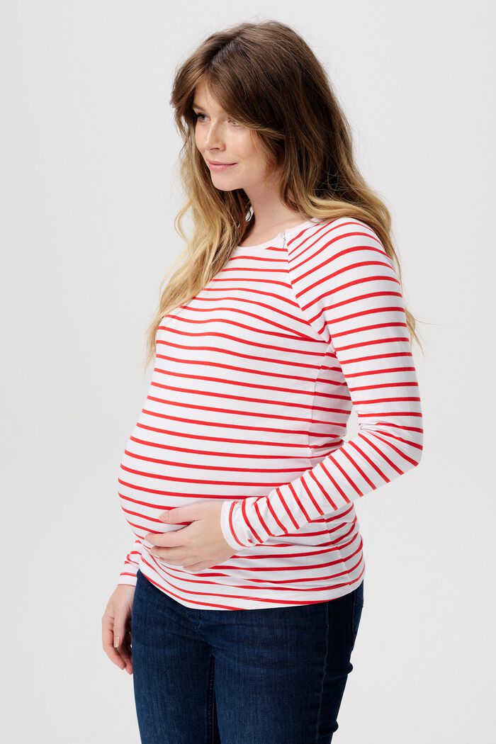 MATERNITY gestreept T-shirt van organic cotton, MISSION RED, detail image number 0