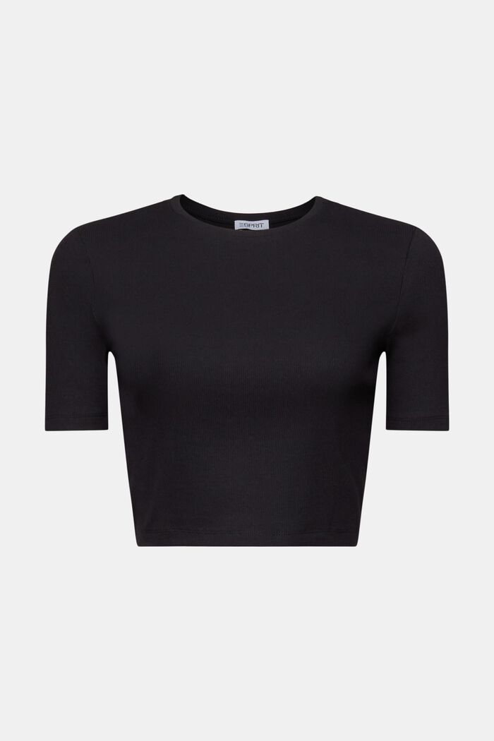 Cropped T-shirt van geribd katoen, BLACK, detail image number 6
