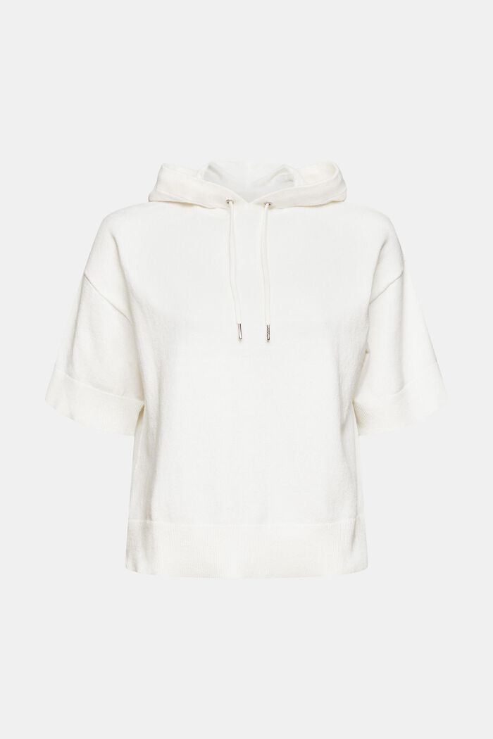 Met linnen: gebreide hoodie met korte mouwen, OFF WHITE, overview