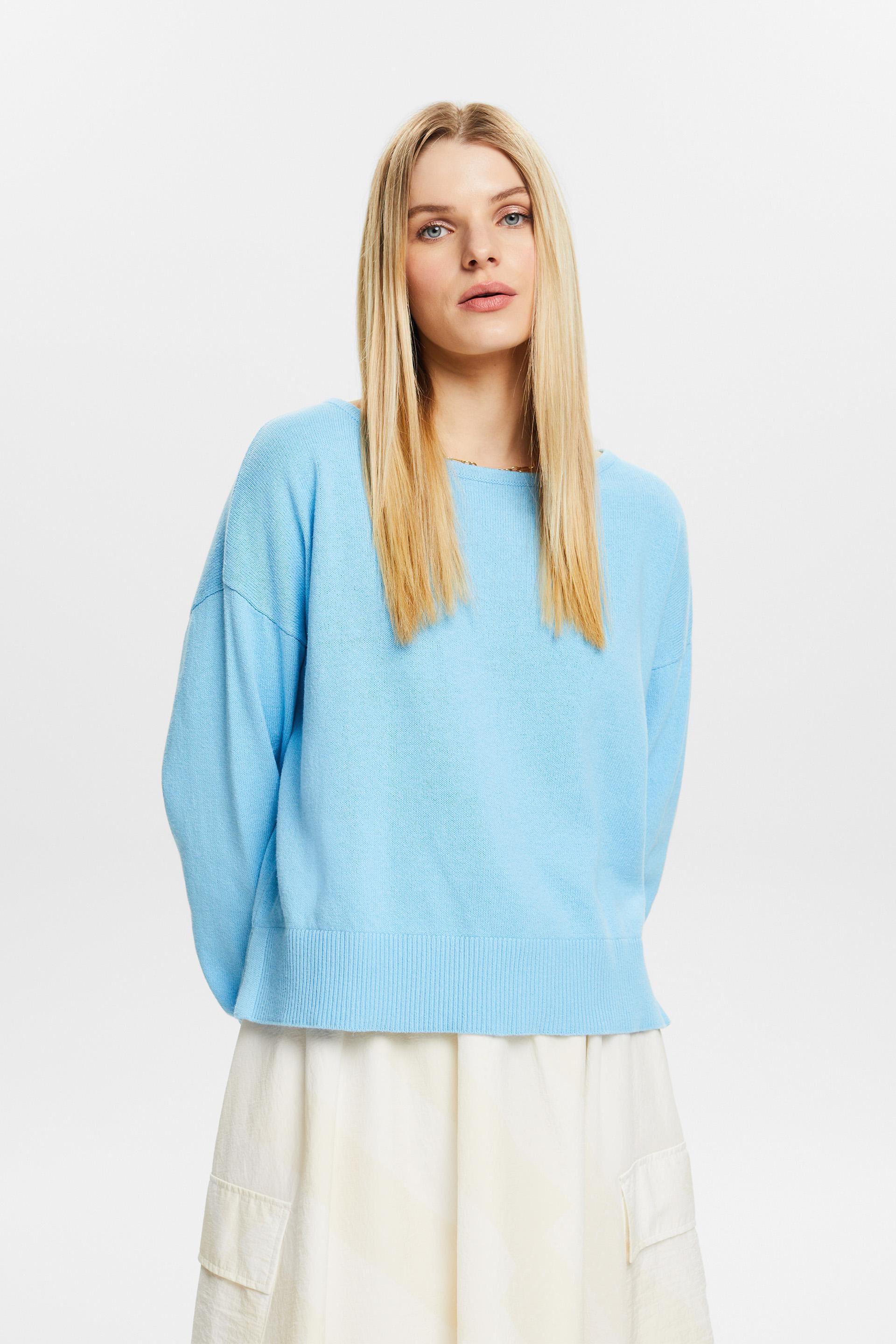 Blauw Sweater van katoen en linnen