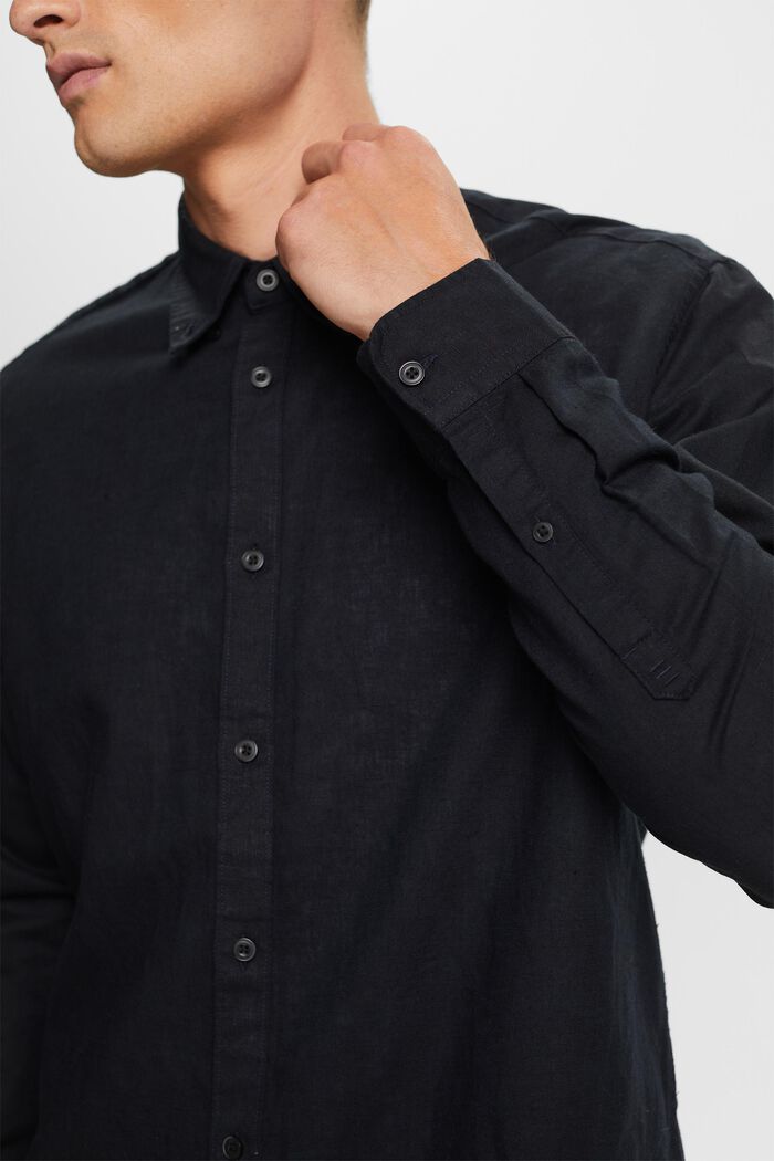 Overhemd met buttondownkraag van een mix van katoen en linnen, BLACK, detail image number 2