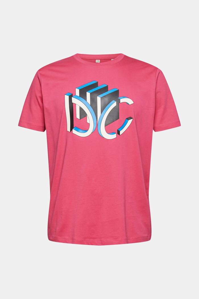 Jersey T-shirt met grafische 3D-logoprint, DARK PINK, overview