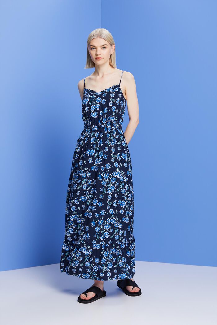 Maxi-jurk met motief, LENZING™ ECOVERO™, NAVY, detail image number 0