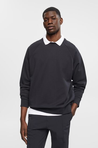 Katoenen sweatshirt met relaxed fit, BLACK, overview