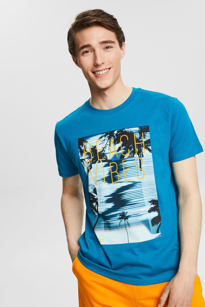 Jersey T-shirt met grote print op de voorkant, TEAL BLUE, detail image number 0