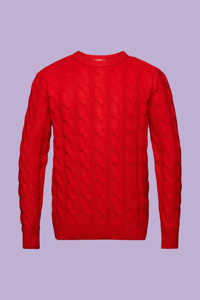 Wollen trui met kabelpatroon, DARK RED, detail image number 7