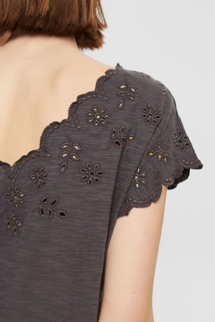 T-shirt met broderie anglaise, ANTHRACITE, detail image number 5