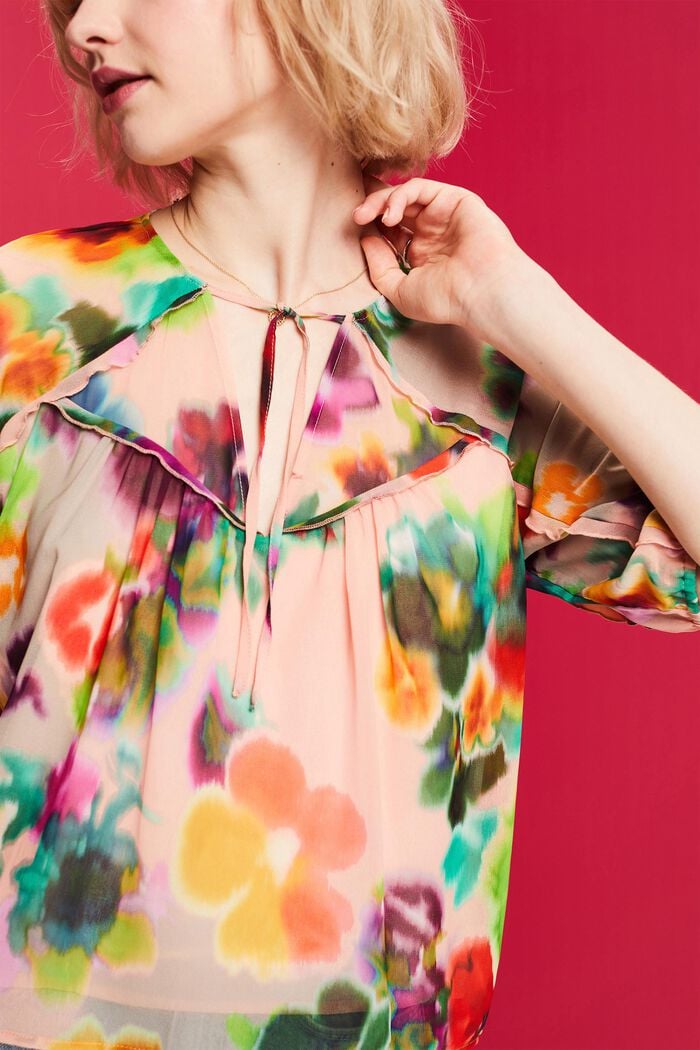 Chiffon blouse met bloemenprint, CORAL, detail image number 2