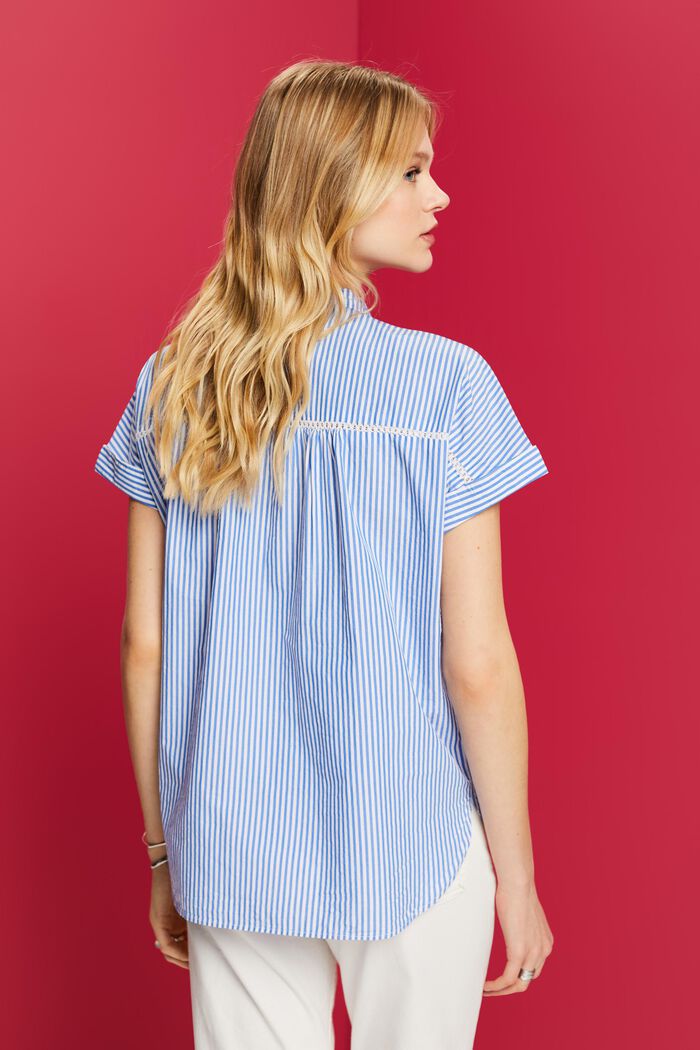 Gestreepte blouse met korte mouwen, 100% katoen, BRIGHT BLUE, detail image number 3