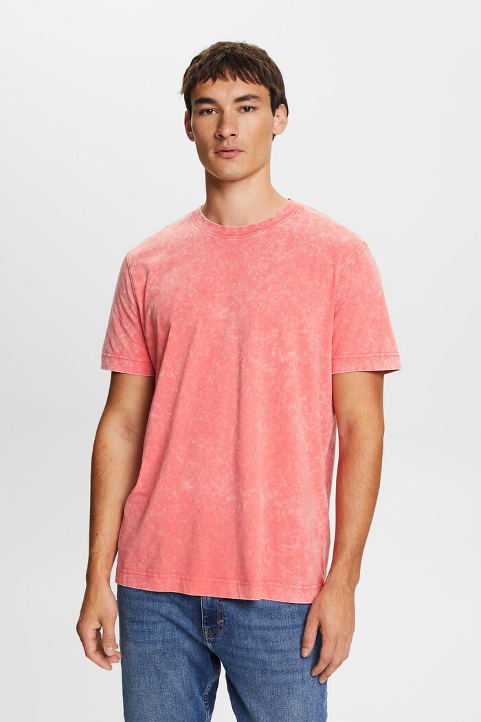 Stone-washed T-shirt, 100% katoen, CORAL RED, detail image number 1