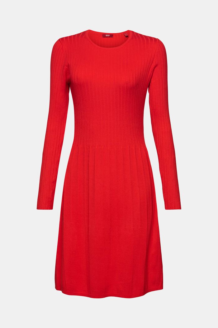 Ribgebreide jurk met plooien, RED, detail image number 7