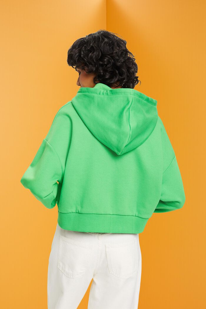 Kortere hoodie met doorlopende knoopsluiting, GREEN, detail image number 3