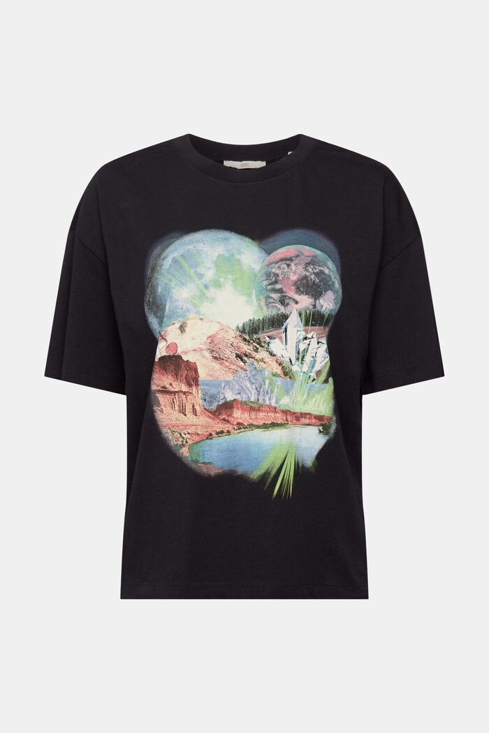 T-shirt met print, 100% katoen, BLACK, detail image number 6