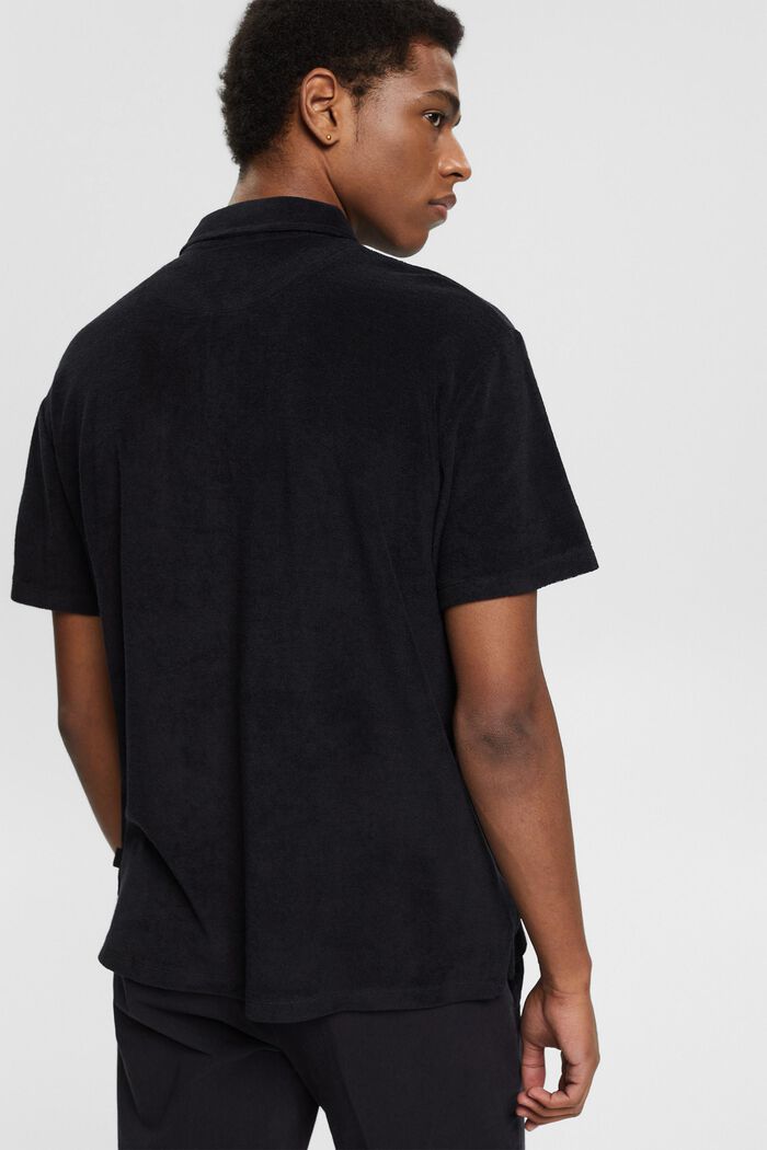 Frotté overhemd in polostijl van 100% katoen, BLACK, detail image number 3
