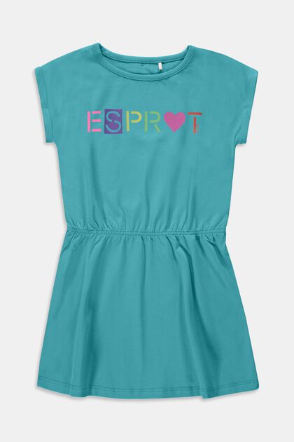 Jersey mini-jurk met logoprint, TURQUOISE, overview