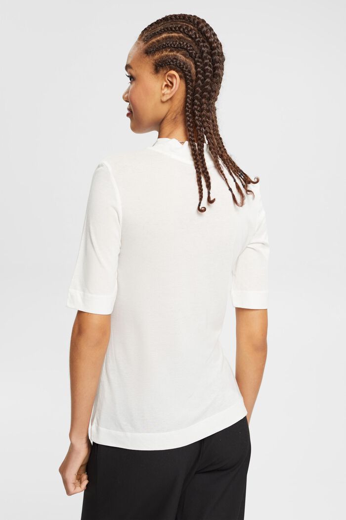 Met TENCEL™: T-shirt met opstaande kraag, OFF WHITE, detail image number 4
