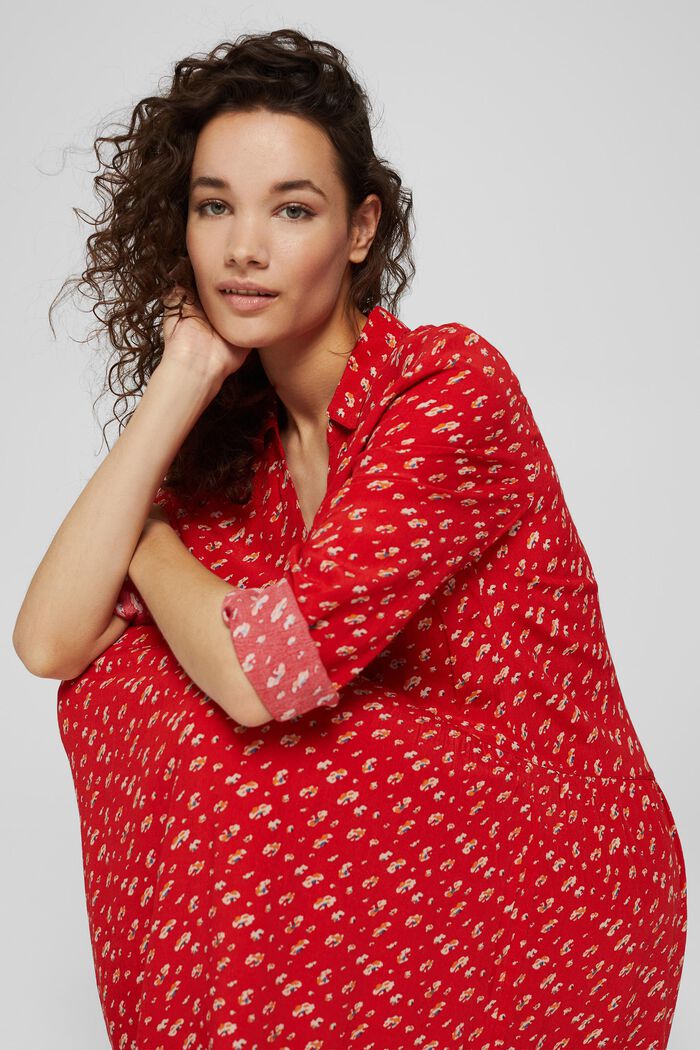 Gebloemde midi-jurk van LENZING™ ECOVERO™, RED, detail image number 5