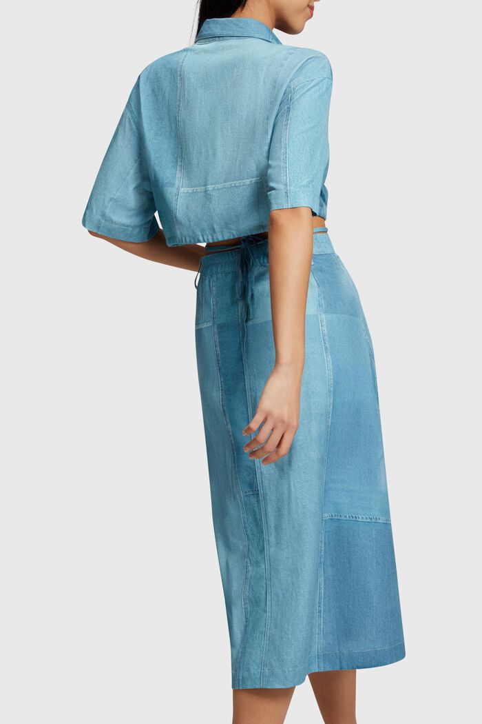 Cropped blouse met denim print, BLUE MEDIUM WASHED, detail image number 1