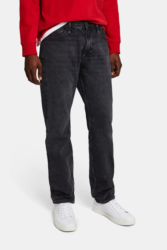 Jeans met middelhoge taille en rechte pijpen, GREY DARK WASHED, detail image number 0