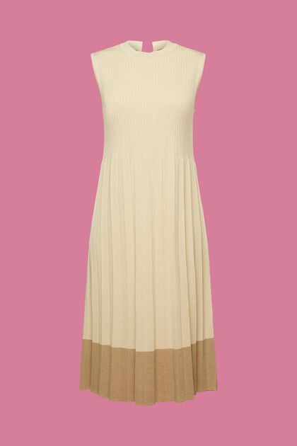 Mouwloze, geplisseerde maxi-jurk met ronde hals
