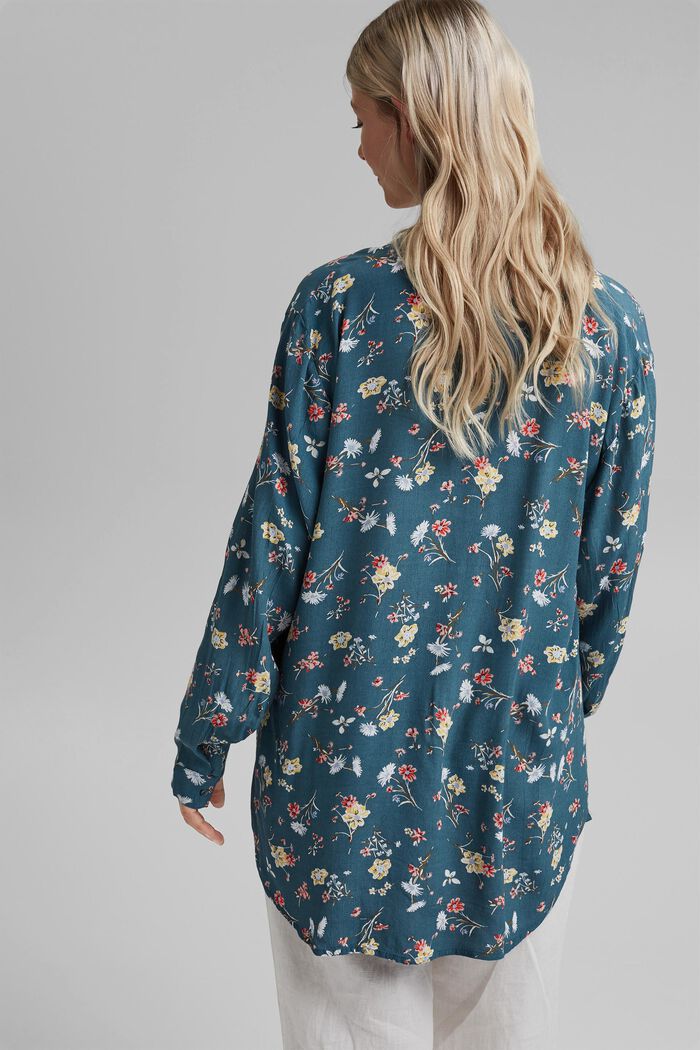 CURVY blouse met print van LENZING™ ECOVERO™, TURQUOISE, detail image number 3