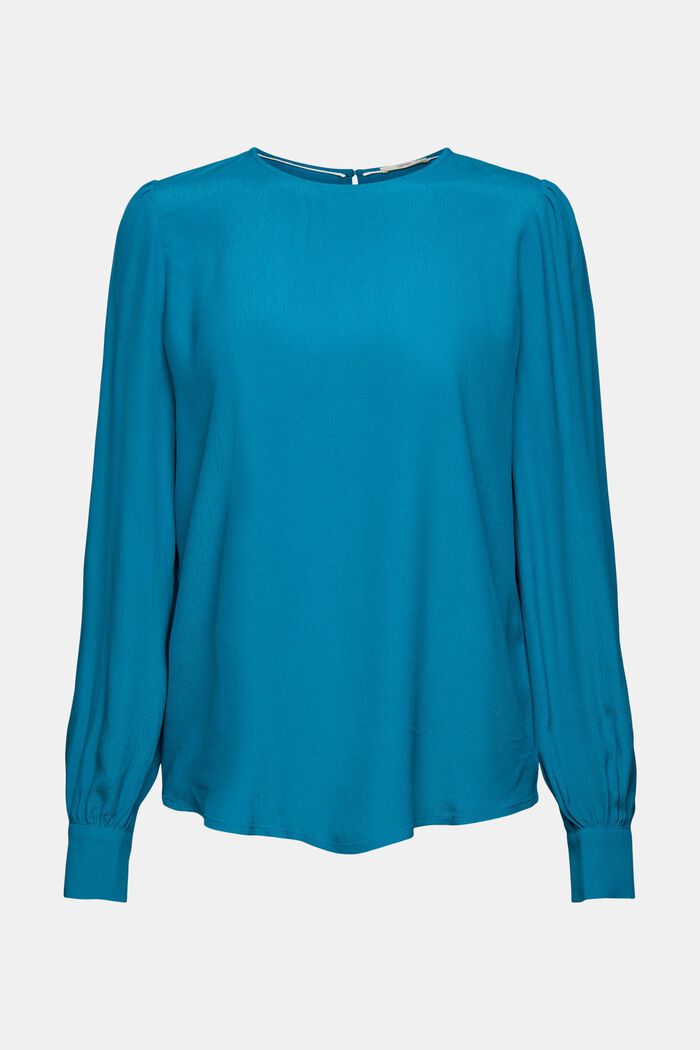 Effen blouse, TEAL BLUE, overview