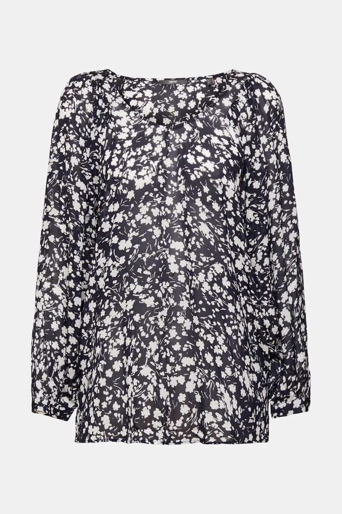 Lichte blouse met bloemenprint, NAVY, overview