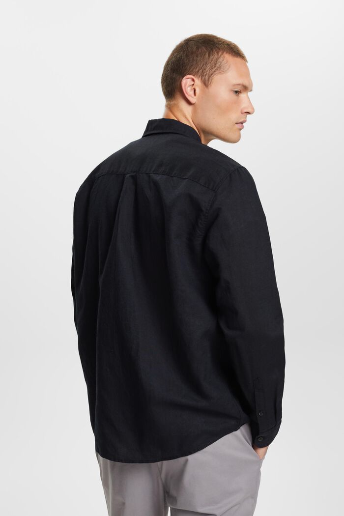 Overhemd met buttondownkraag van een mix van katoen en linnen, BLACK, detail image number 3