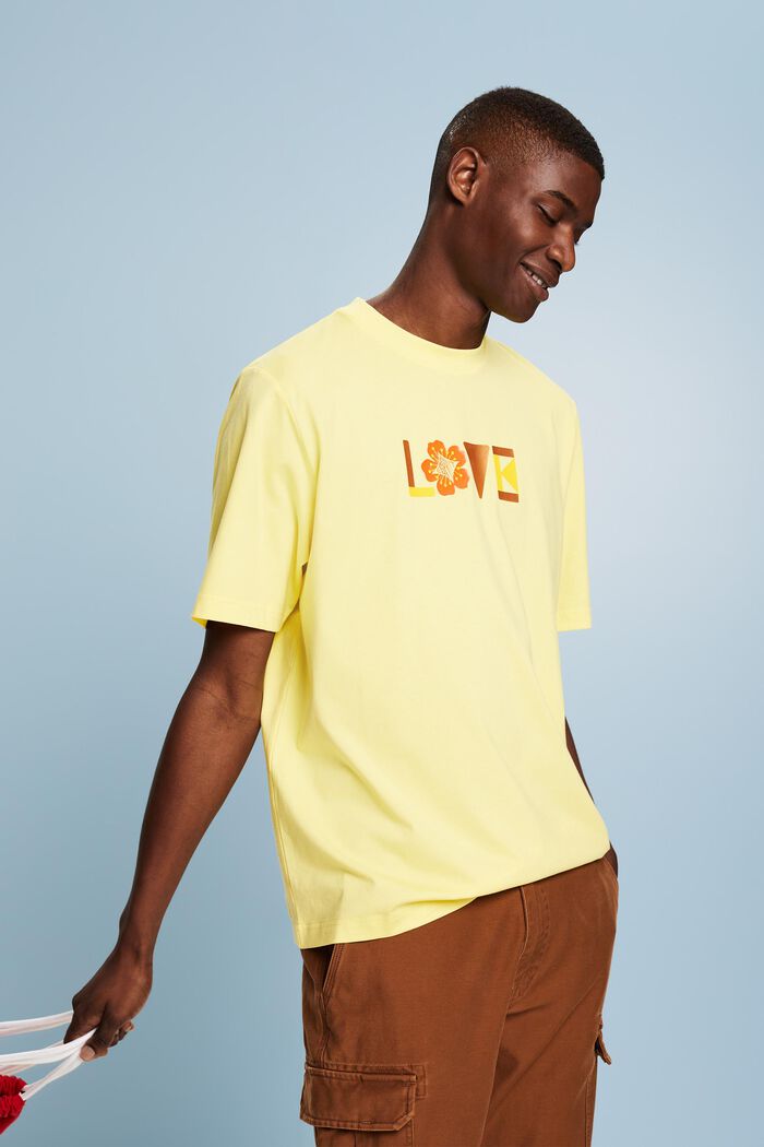 Uniseks T-shirt van pimakatoen met print, PASTEL YELLOW, detail image number 0