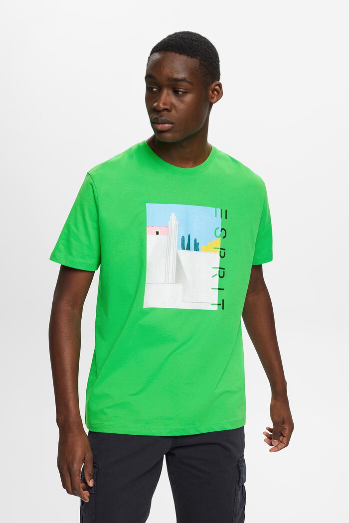 Katoenen T-shirt met print op de voorkant, GREEN, detail image number 0