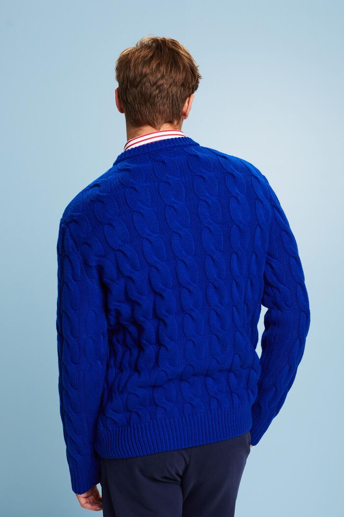Wollen trui met kabelpatroon, DARK BLUE, detail image number 2