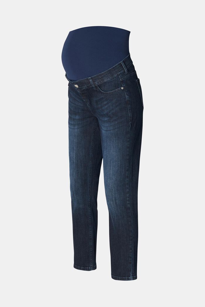 Jeans met kortere pijpen en een band over de buik, DARK WASHED, detail image number 4