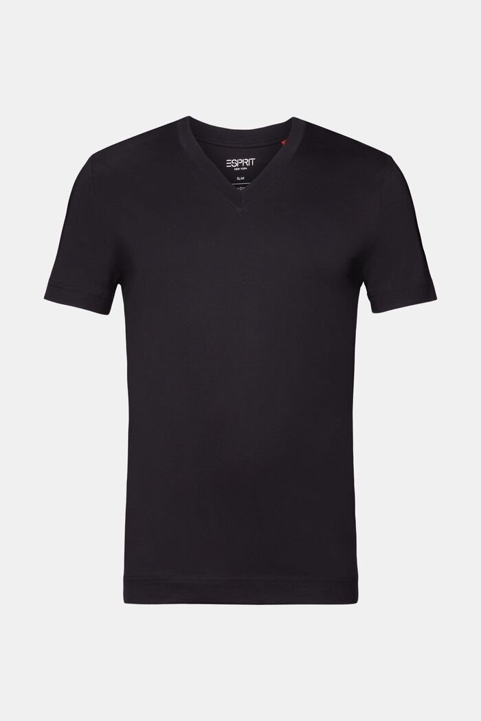 Jersey T-shirt met V-hals, 100% katoen, BLACK, detail image number 6