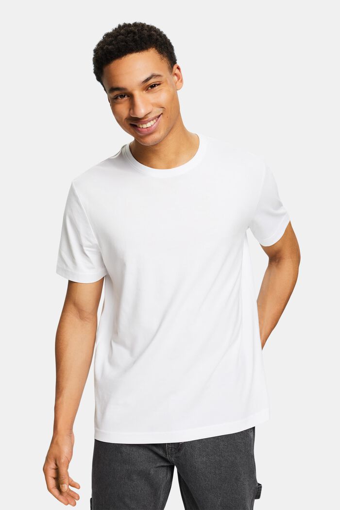 T-shirt van pima katoen-jersey met ronde hals, WHITE, detail image number 0