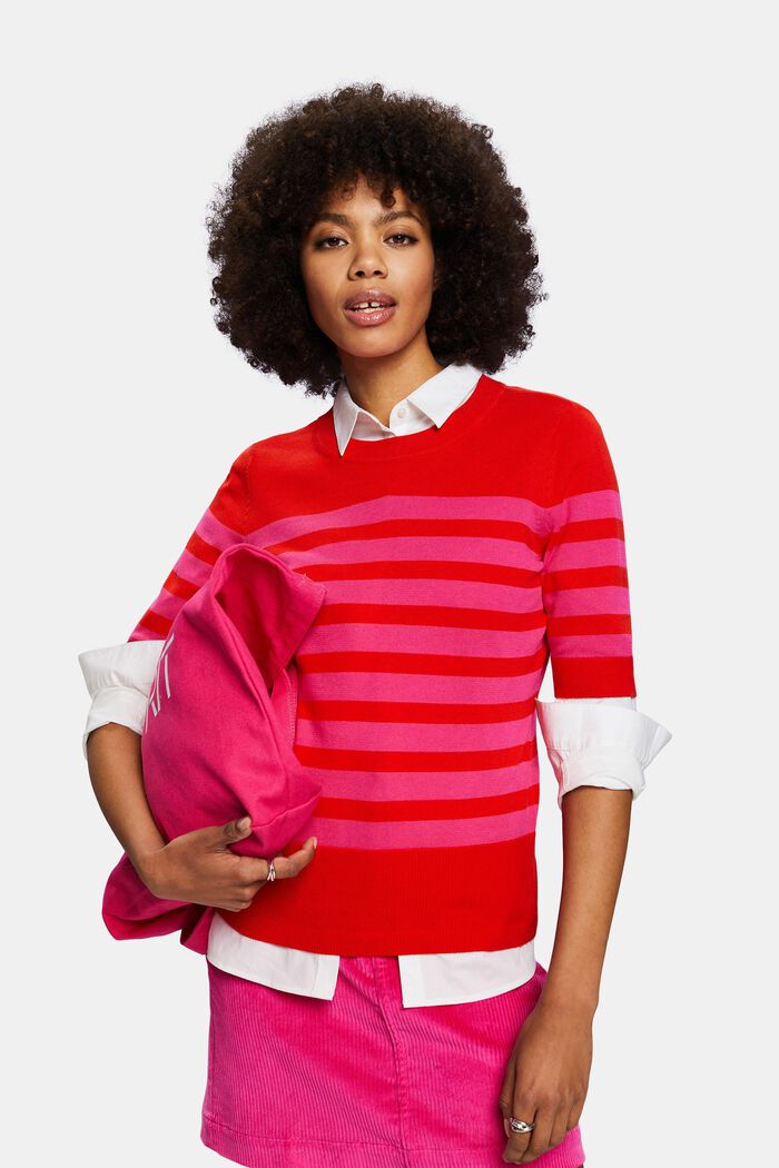 Gestreept sweatshirt met ronde hals, RED, detail image number 0