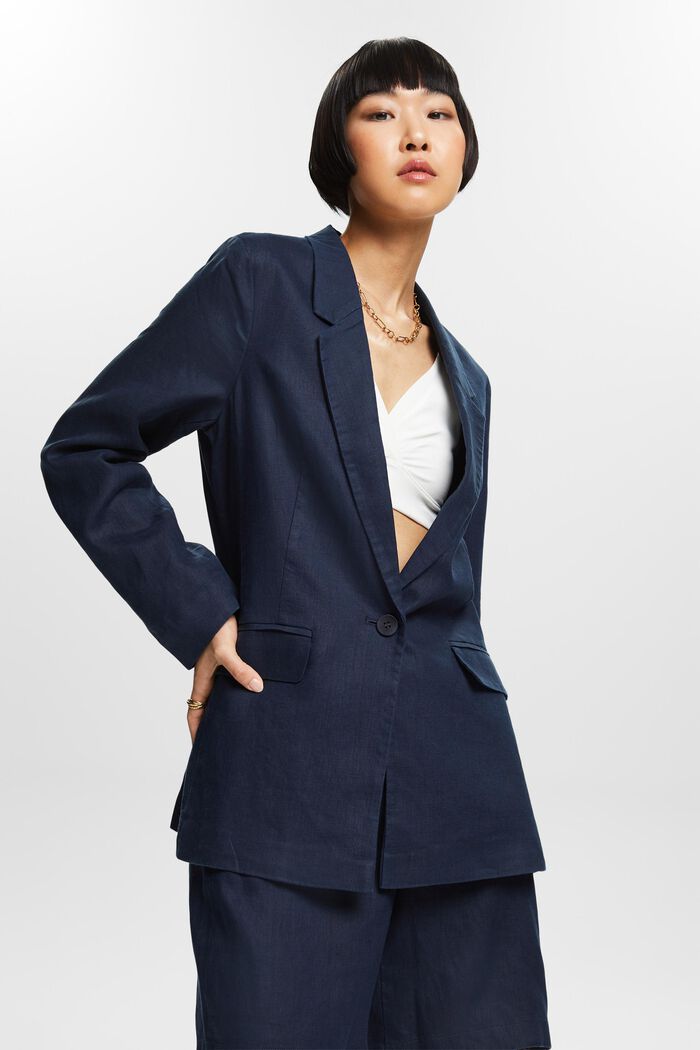 Linnen single-breasted blazer, NAVY, detail image number 4