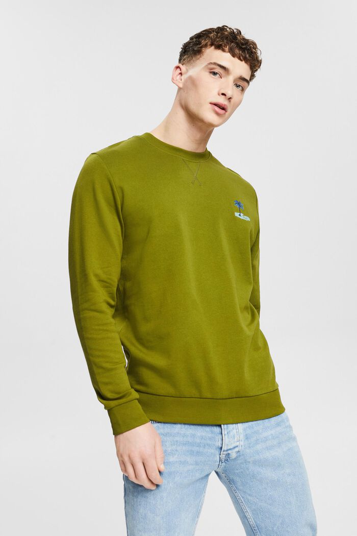 Sweatshirt met klein geborduurd motief, LEAF GREEN, detail image number 0