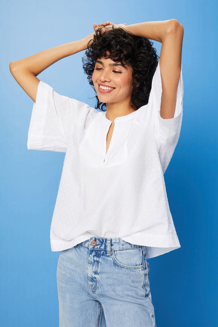 Katoenen blouse met borduursel, WHITE, detail image number 0
