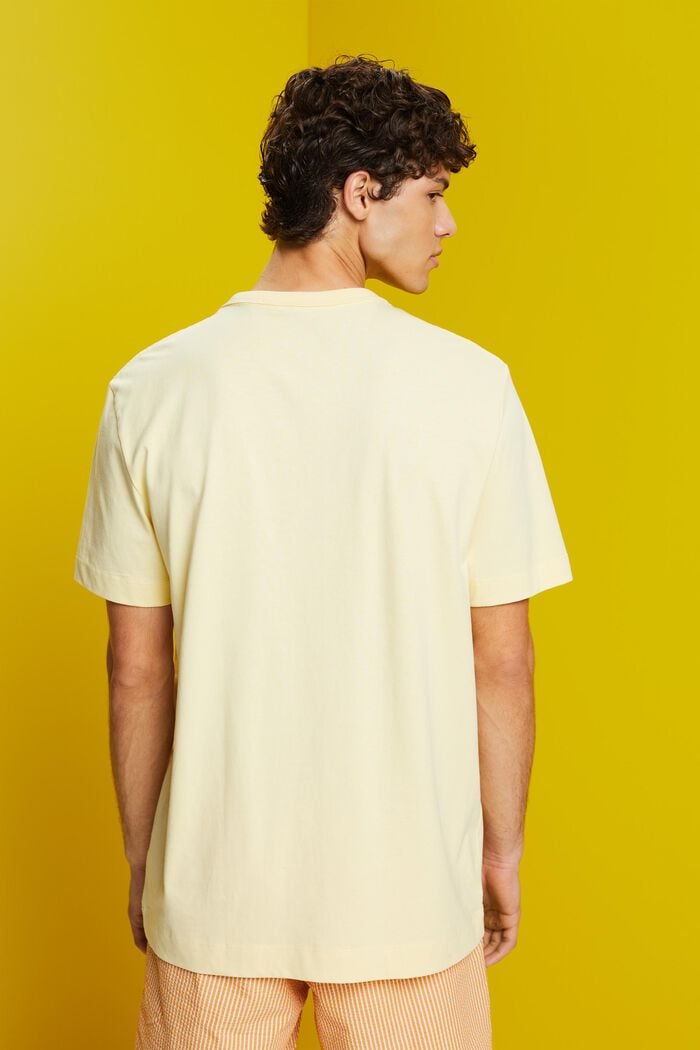 Jersey T-shirt met print op de borst, 100% katoen, LIGHT YELLOW, detail image number 3