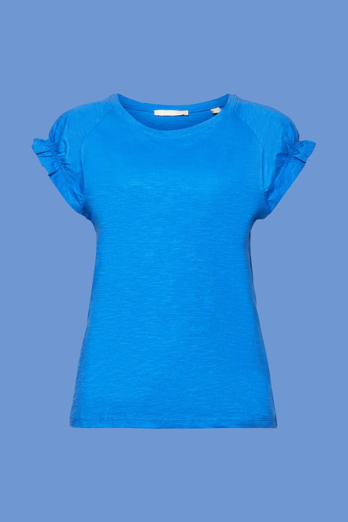 T-shirt met gerimpelde mouwen, 100% katoen, BRIGHT BLUE, detail image number 5