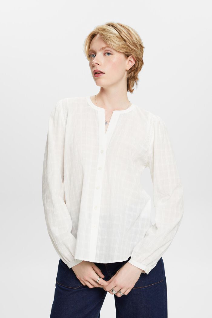Katoenen blouse met structuur, OFF WHITE, detail image number 1