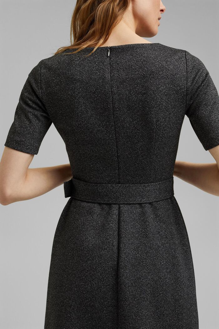Mix + Match HERRINGBONE midi-jurk met ceintuur, BLACK, detail image number 5