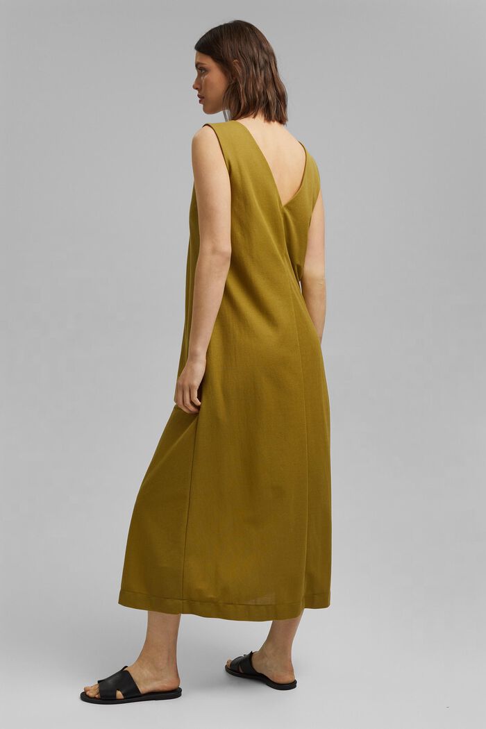 Midi-jurk met V-hals voor en achter, LENZING™ ECOVERO™, OLIVE, detail image number 2