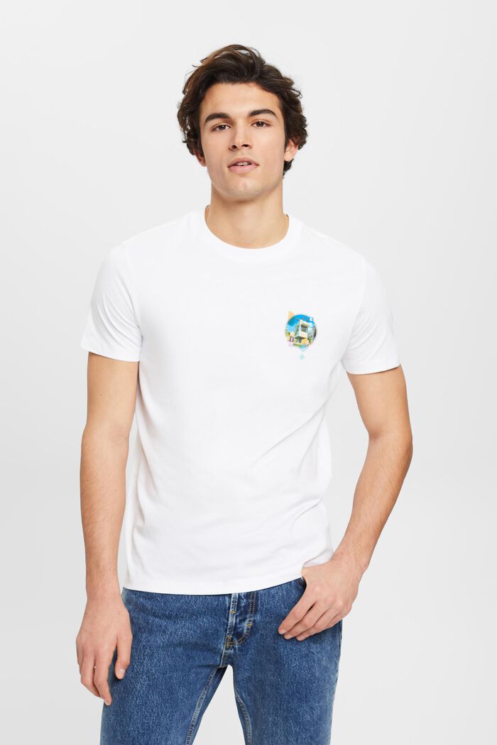 Katoenen T-shirt met slim fit en kleine borstprint, WHITE, detail image number 0