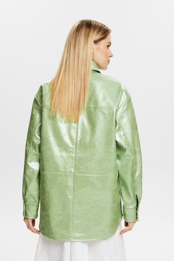 Shirt van metallic imitatieleer met coating, LIGHT AQUA GREEN, detail image number 2