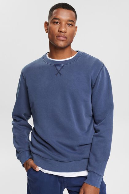 Effen sweatshirt met regular fit, NAVY, overview