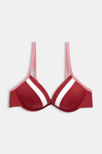 Driekleurige gewatteerde bikinitop met beugels, DARK RED, overview