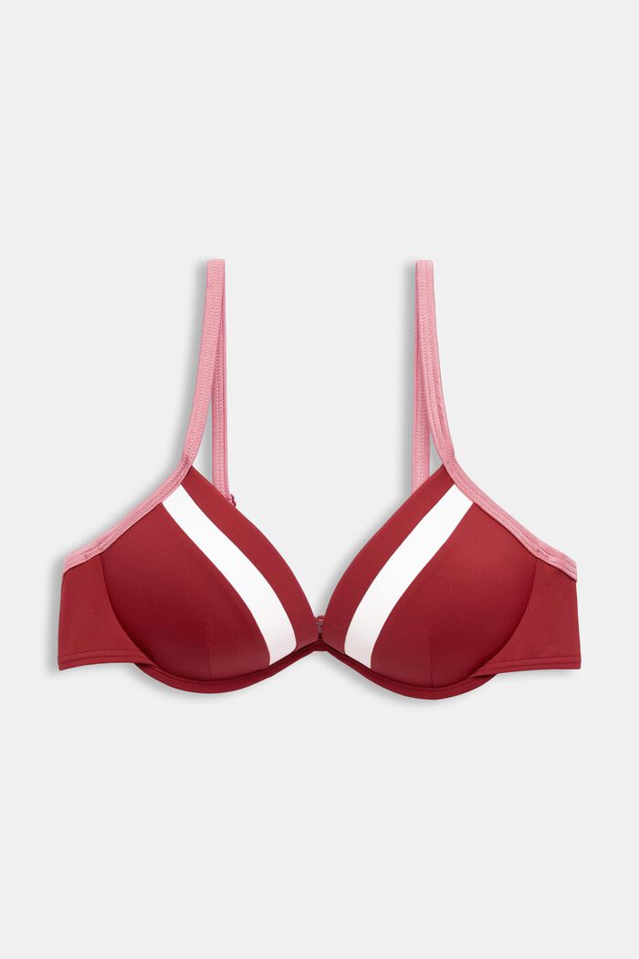Driekleurige gewatteerde bikinitop met beugels, DARK RED, detail image number 4